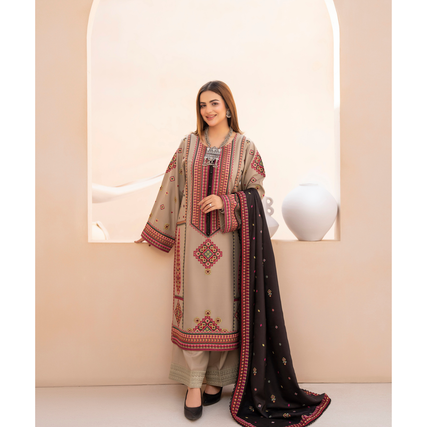 "Mishaal" Khat Edition Luxury Embroidered 3 Piece by Karma Collection