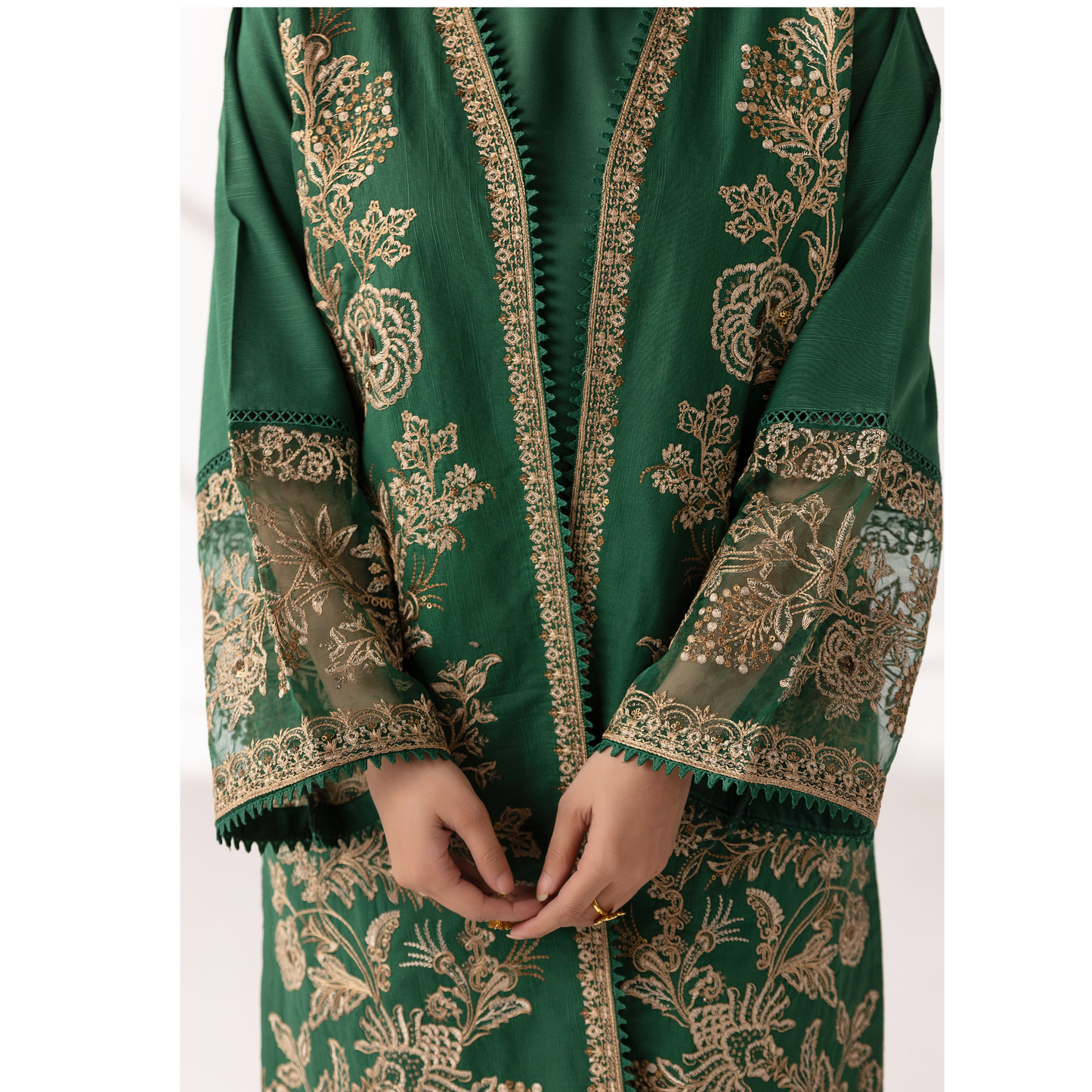 UMS-52 Maria.B inspired Embroidered Khaddar Jacket style dress with chiffon Duppatta by Simrans