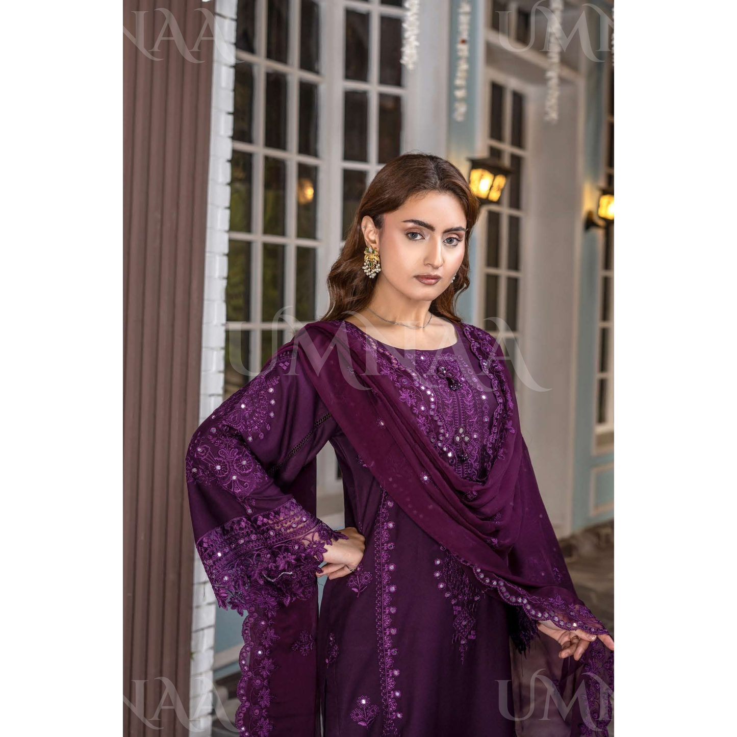 UA-159 Embroidered Dhanak Collection by Umnaa