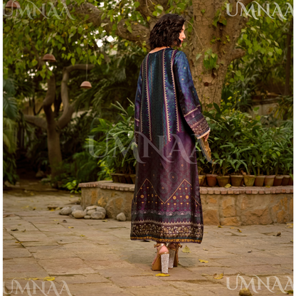UA-160 Printed Silk kaftan Style long Maxi 1 PC  | Ready to wear | Umnaa