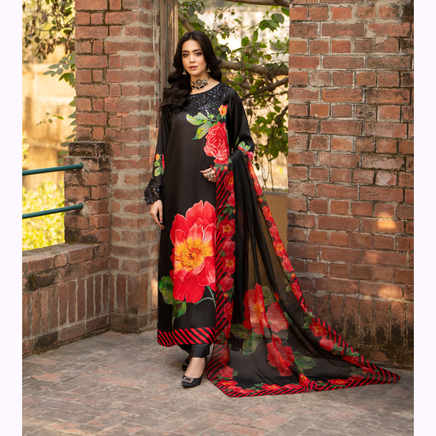 "Eliana" Embroidered Printed Shamooz Silk by Karma Collection | Asian Clothes | Eid