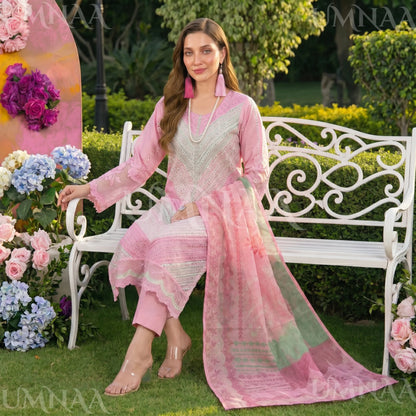 UA-208 Embroidered Chikenkari Cambric Cotton Pastel Festive Collection by Umnaa - Ready to Wear Pakistani Asian clothes