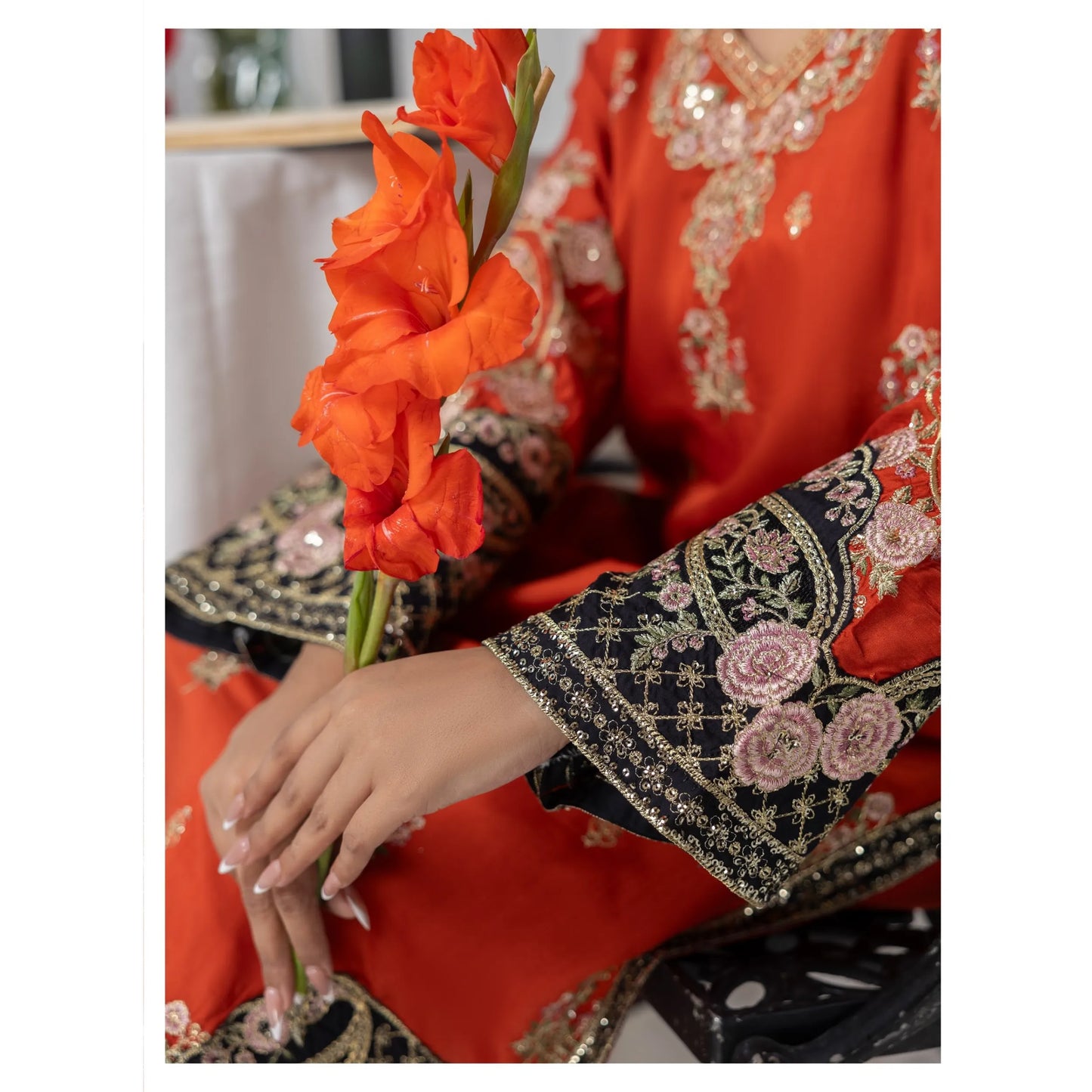 UTT-23 Embroidered Viscose Linen Kaftan Style 2 Piece Co Ord Set Collection by Traditional Thread