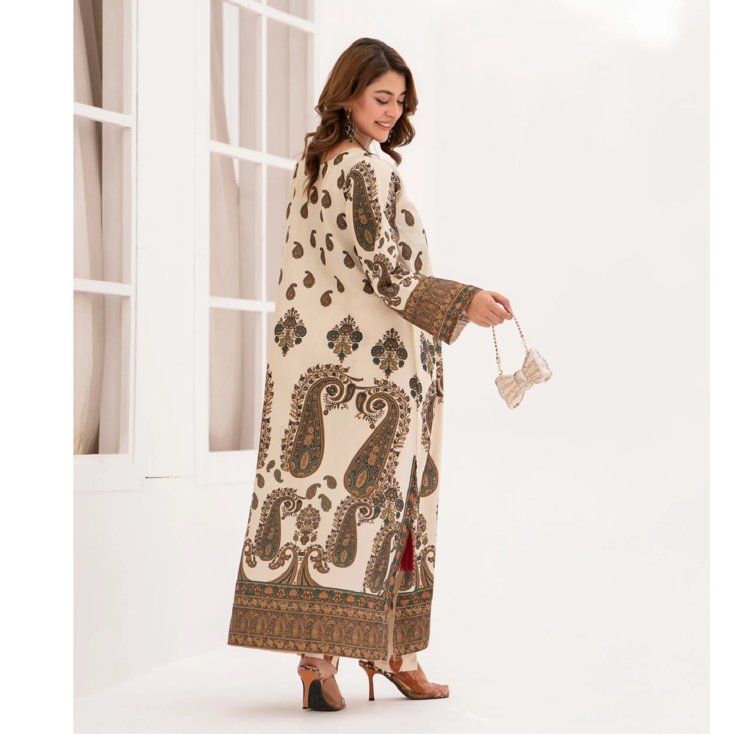 UA-215 " Printed Poly Silk Lawn Kaftan Style Co Ord Set Collection by Umnaa | Ready to Wear Pakistani Asian clothes