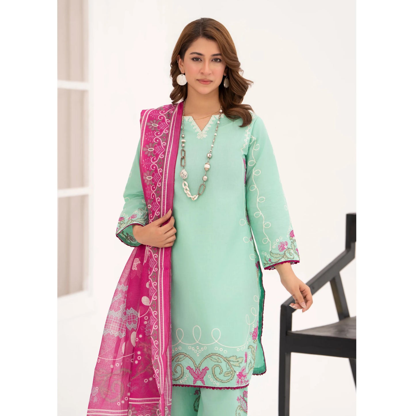 UA-216 Embroidered Cambric Cotton Collection by Umnaa | Ready to Wear Pakistani Asian clothes