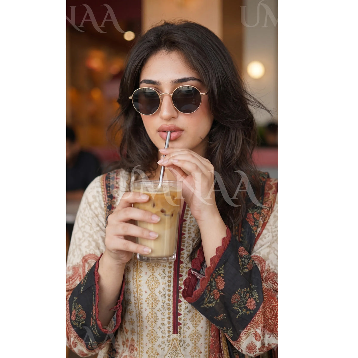 UA-229 Printed Lawn Long Kaftan Style 3  Piece Casual Summer Collection by Umnaa