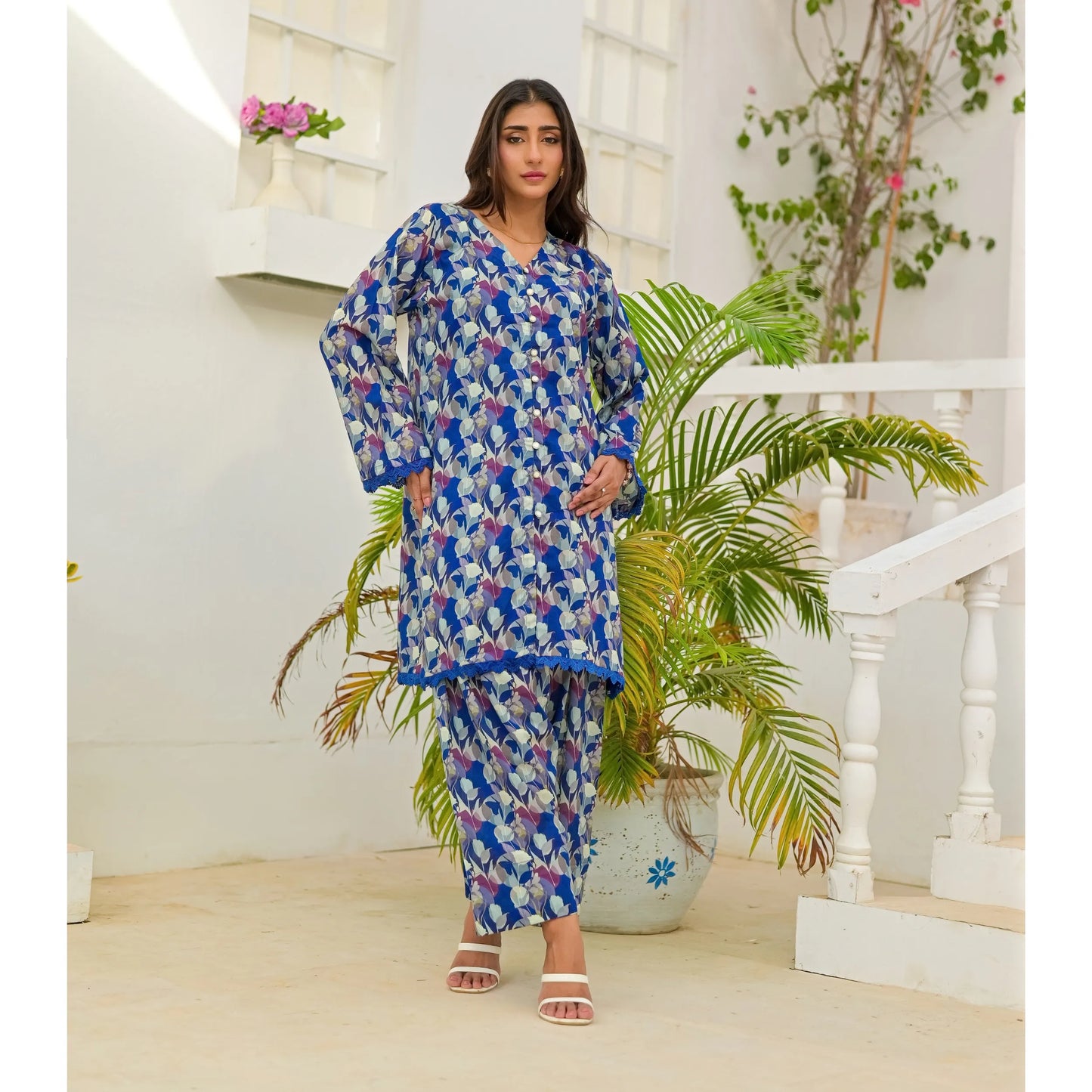 UA-248 Printed Lawn 2 Piece Co-Ord Set | Soft Breathable Summer Outfit | Casual Matching Shirt & Trouser Set by Umnaa