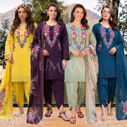 UA-270 Embroidered Cambric Cotton with Tulip Style Shalwar | Umnaa