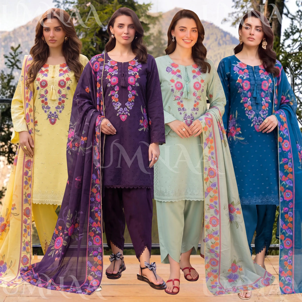 UA-270 Embroidered Cambric Cotton with Tulip Style Shalwar | Umnaa