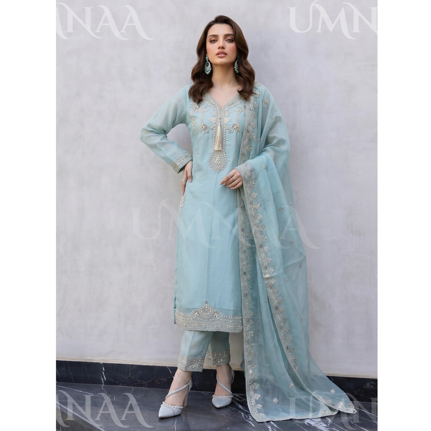 UA-289 Luxury Silk 3-Pc Suit | Embroidered Pakistani Formal Wear
