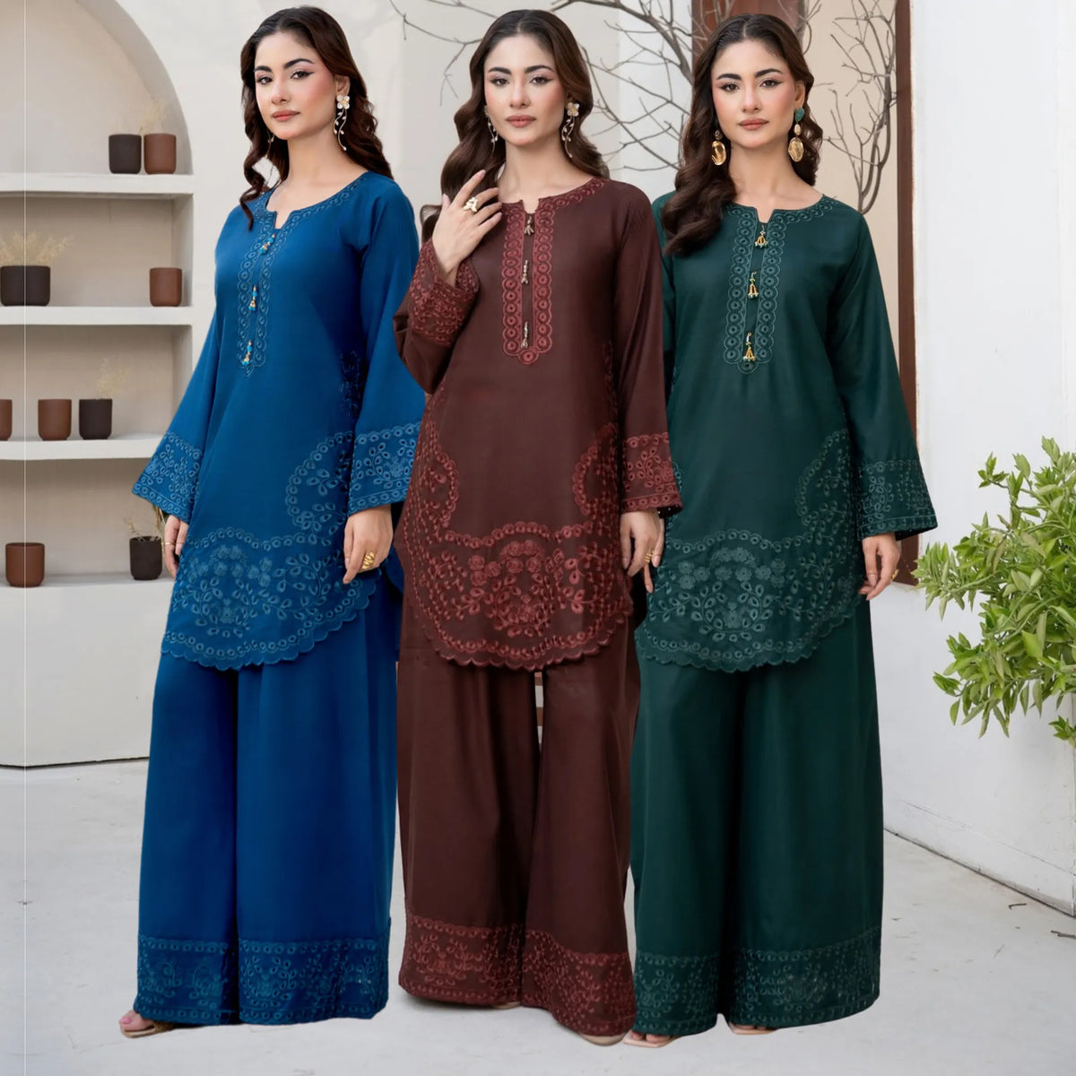 UA-306 Embroidered Dhanak Co-Ord set | Umnaa