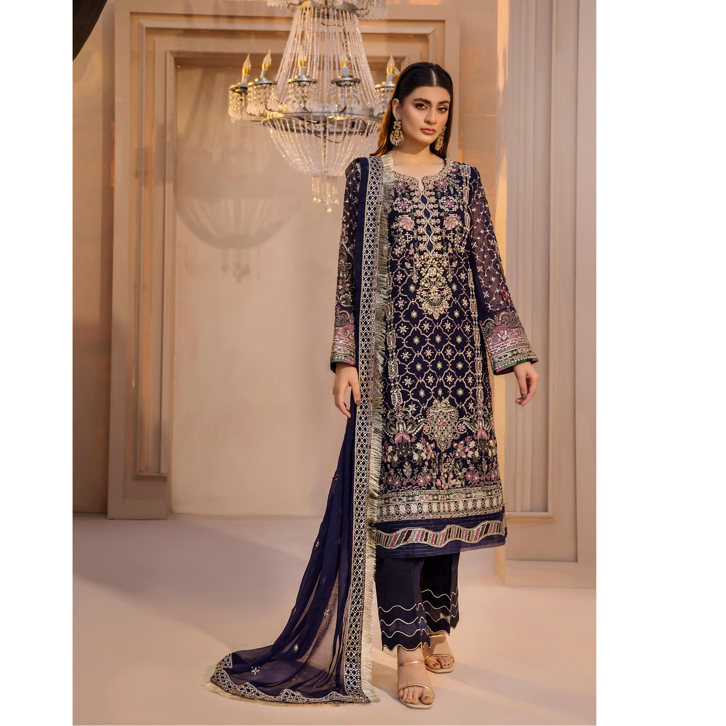 UTT-10 "Chantelle" Embroidered Chiffon Festive Collection by Traditional Thread