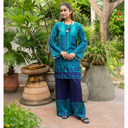 Sëleñe Raw Silk Printed Co-Ords Set by Karma Collection | Ready to Wear Modest fashion Asian