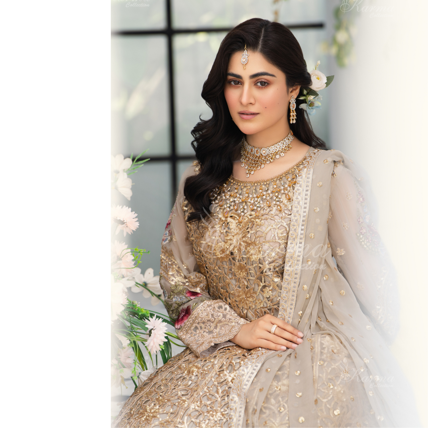 Luxury Embroidered Chiffon long Maxi with chiffon duppata  | Wedding Collection | karma Collection | UMKC01101