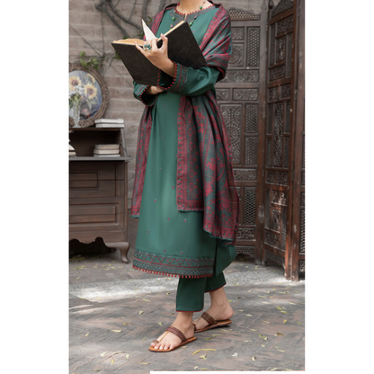 (Green Teal) Embroidered Linen 3 Pc Ready to Wear by Casuallite