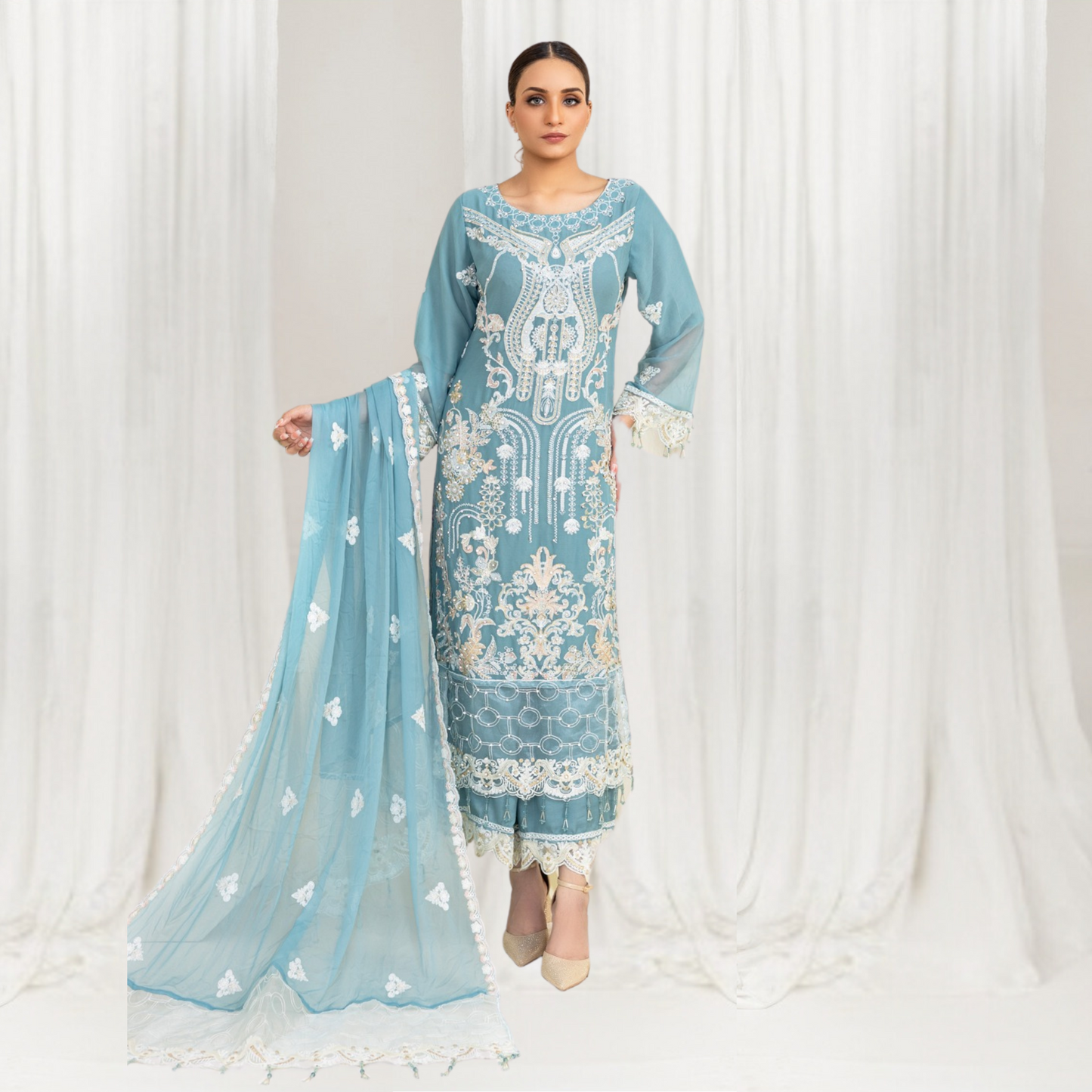 Luxury Embroidered Chiffon Dress 3 Pc | Winter Collection | Rangz | UMRGZ3601