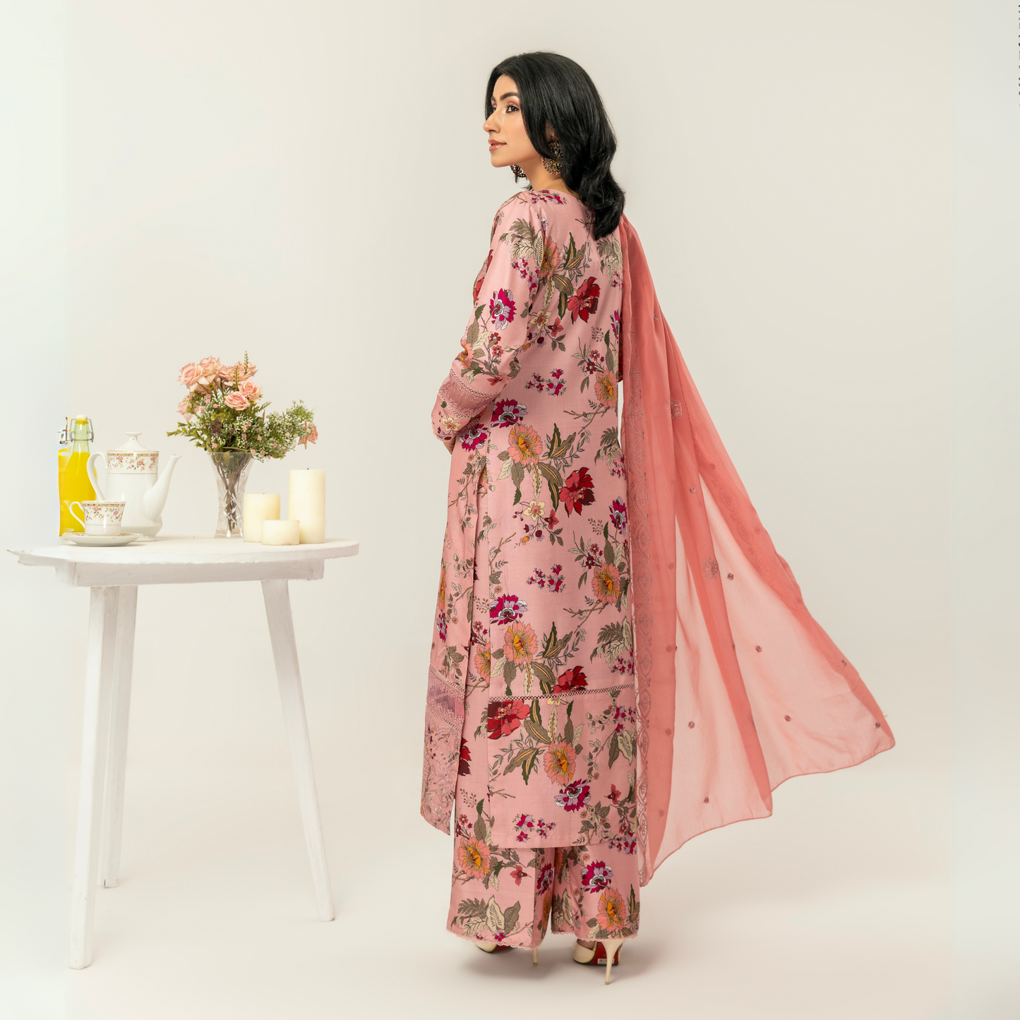 UMS-10 Floral Printed Embroidered Linen | 3 Pc | Ready-to-wear Dress - Simrans