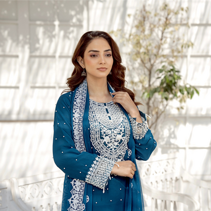 UMRZ-40 Luxury Handwork Embroidered Dress with Chiffon Dupatta 3 Pc |Ready to Wear| Rangz
