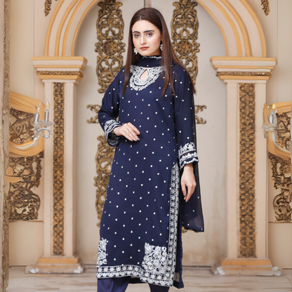 UA-54 3Pc Luxury Embroidered Chiffon Dress with Chiffon Dupatta 3 Pc |Ready to Wear| Umnaa