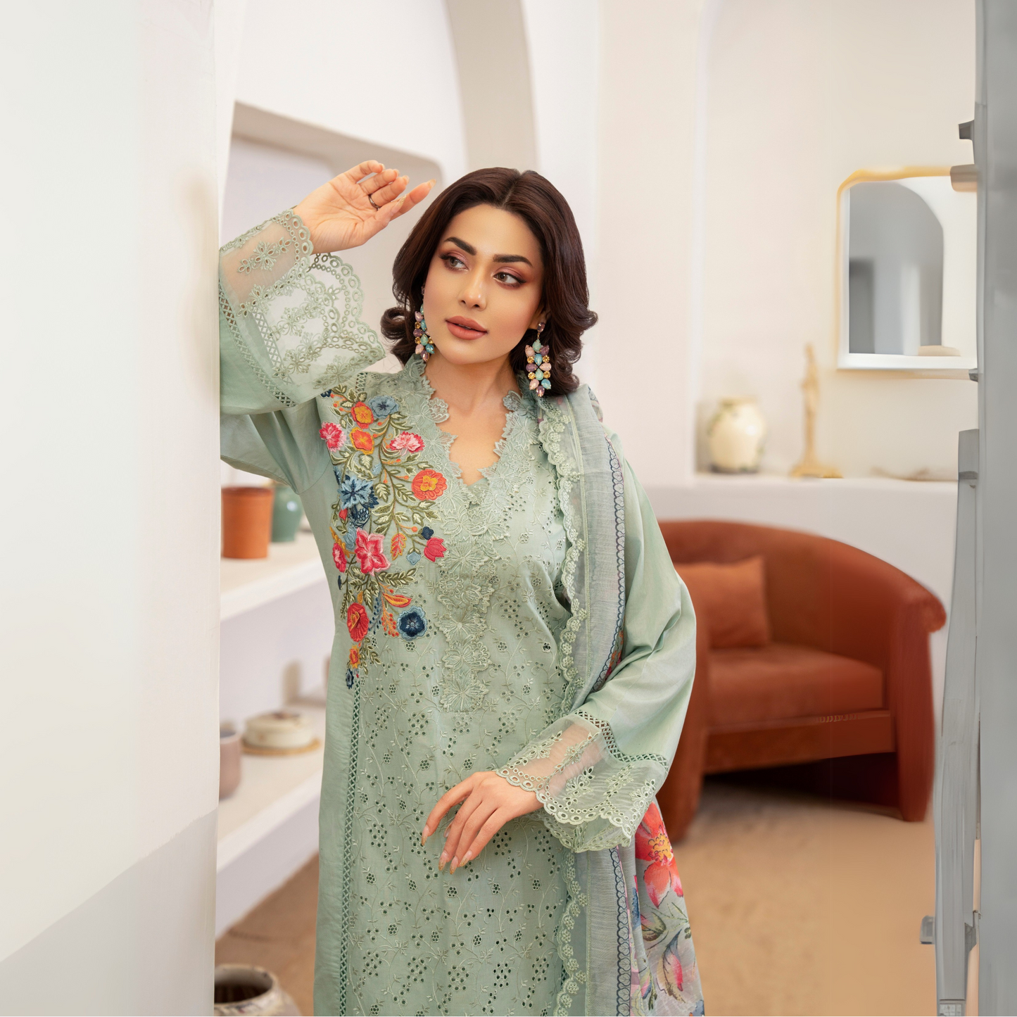 UKC-27 Embroidered Cambric Cotton Ready to Wear 3 Pc - Karma Collection