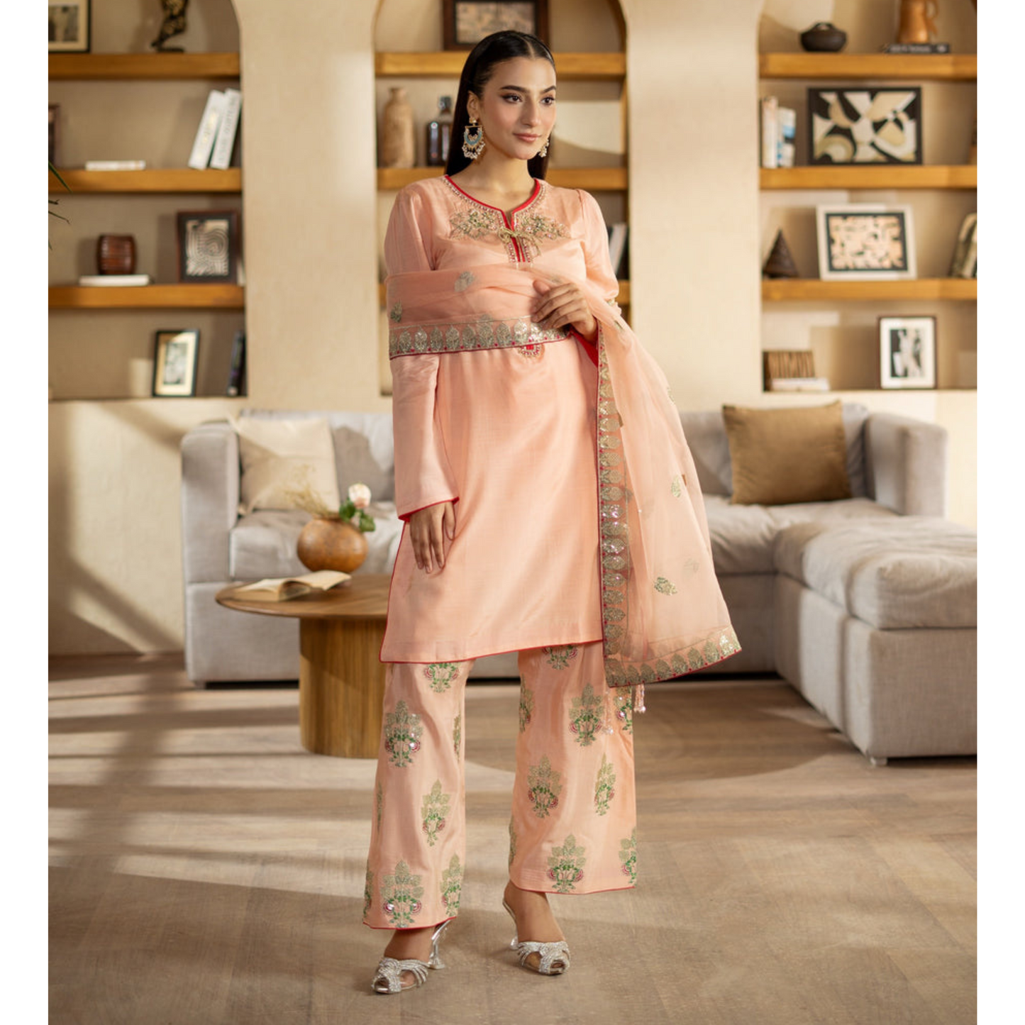 3 Pc Embroidered Raw Silk Farshi Shalwar kameez Pakistani Dress | Ready to wear | Raniya.h URA-14