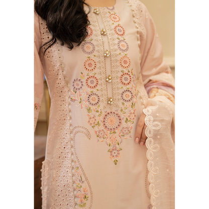 KC-1434 Embroidered Chikenkari Cambric Cotton Dress Ready to Wear 3 Pc - Karma Collection