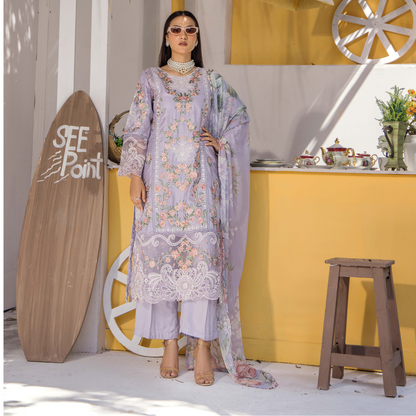 Floral Embroidered Viscose Linen 3 Pc Pakistani Dress | Ready to wear | Traditional Thread