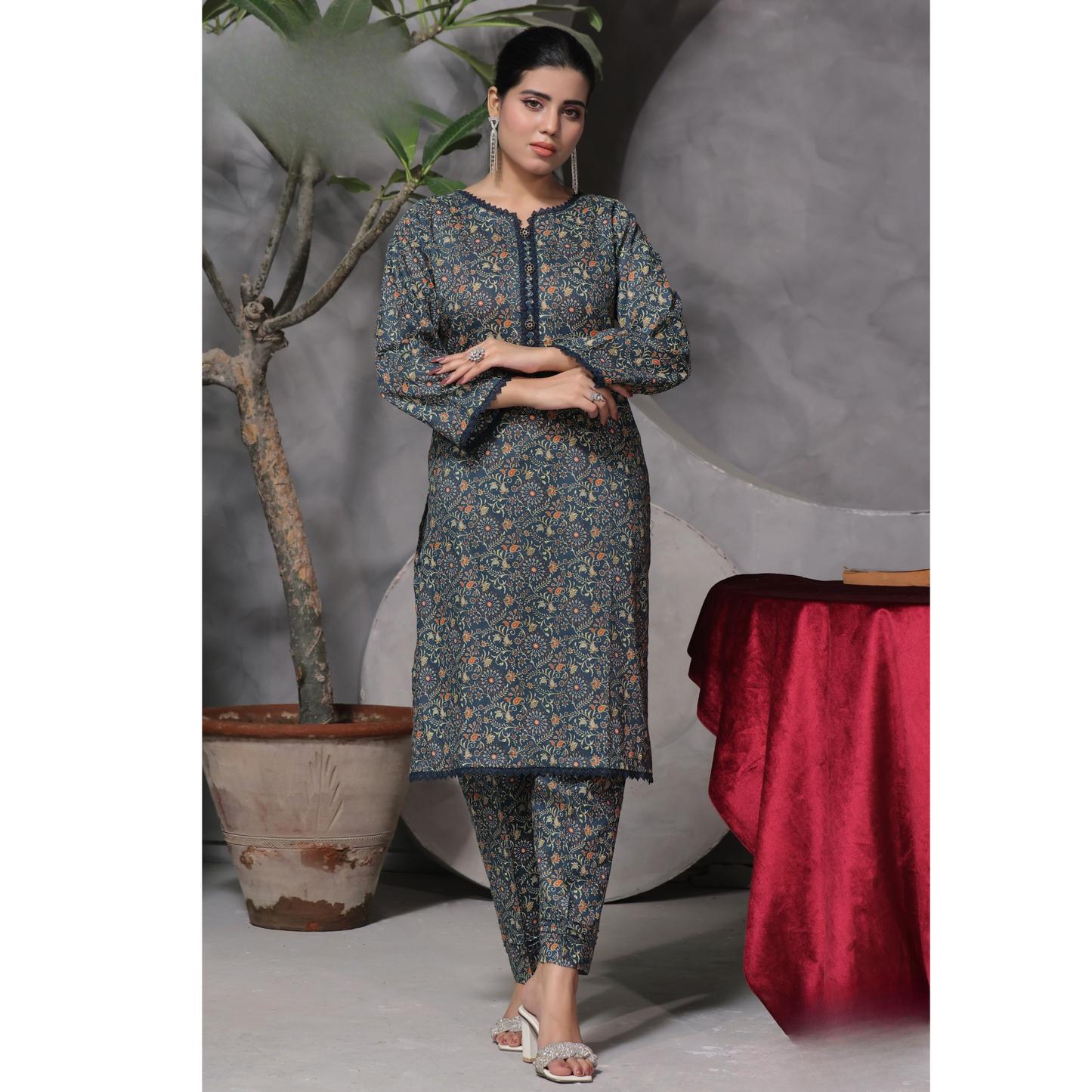 2 Pc Ready to wear Printed Lawn Co-Ords Dress - Saphron