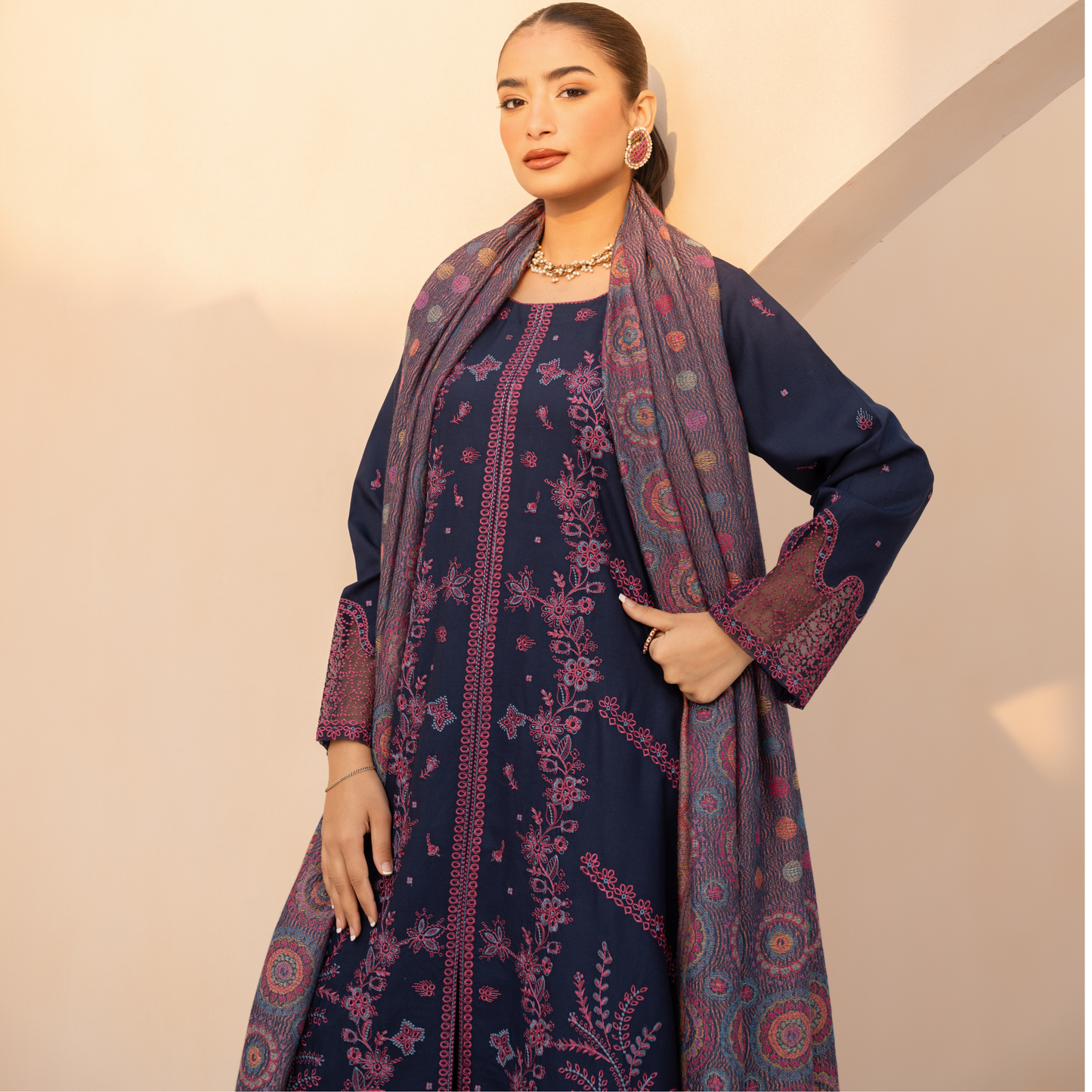 UA-140 Embroidered Dhanak Dress with Pashmina Shawl | Ready to Wear | Asian Clothes