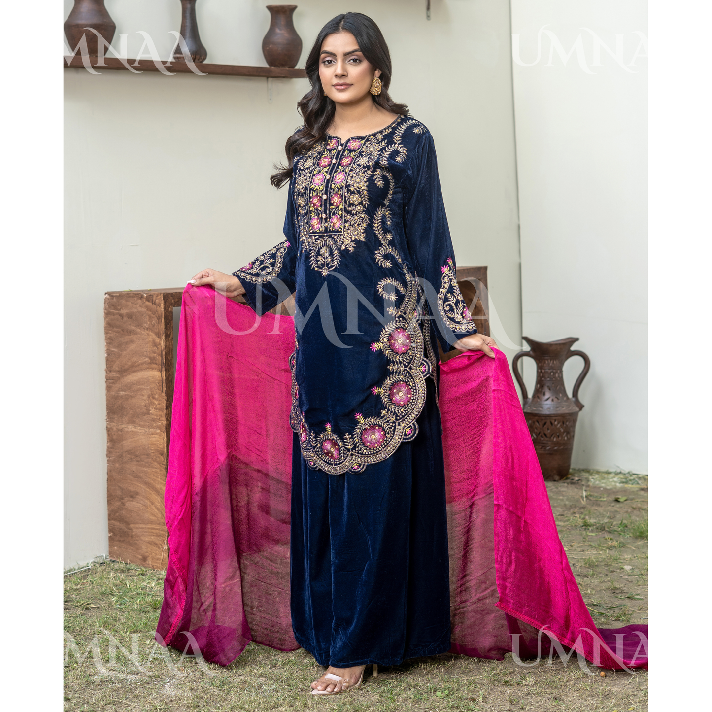UA-141 3 Luxury Velvet Sharara collection by Umnaa