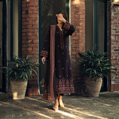 UCA-33 "Shadows" Embroidered Khaddar with Wool Shawl Winter Collection by Casuallite