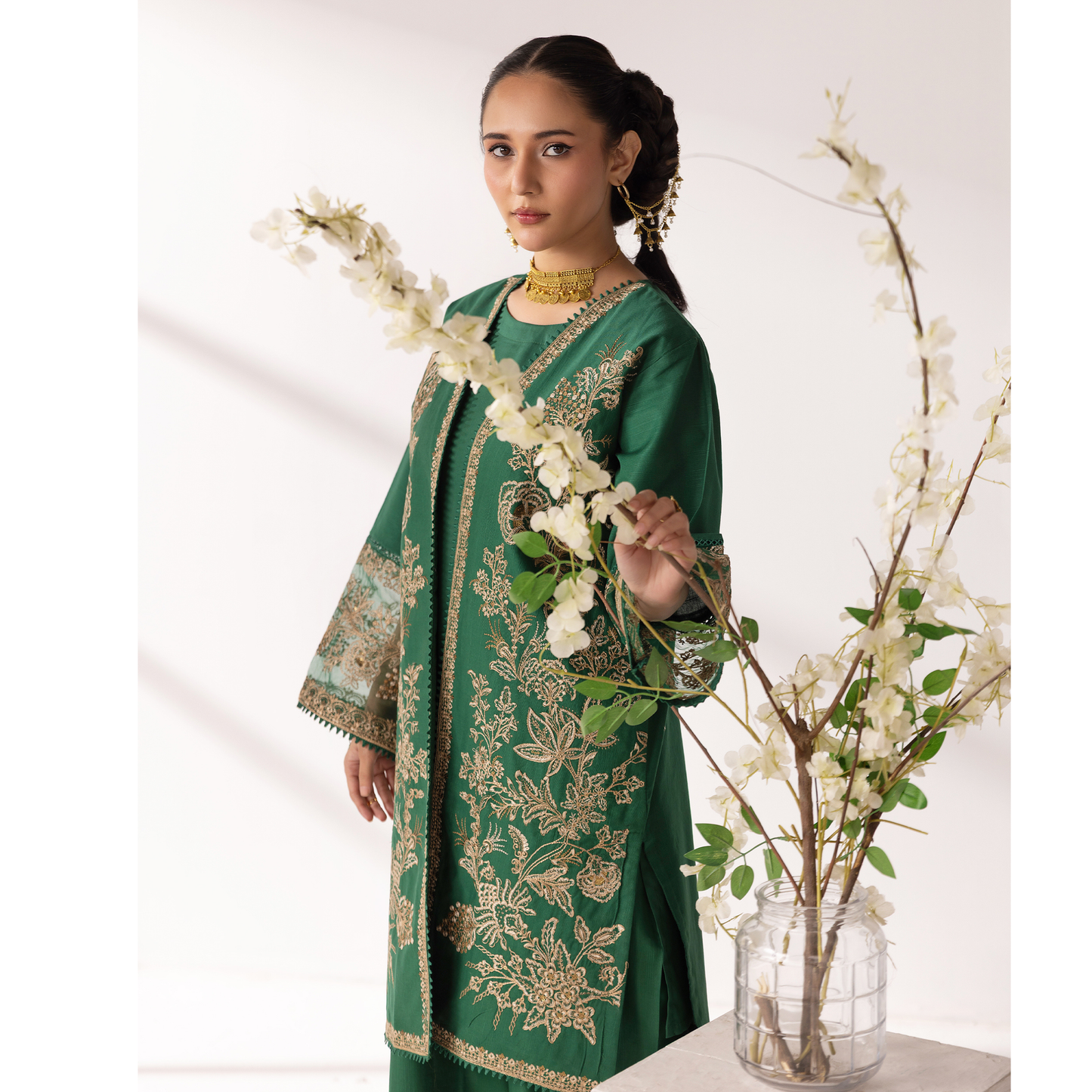 UMS-52 Maria.B inspired Embroidered Khaddar Jacket style dress with chiffon Duppatta by Simrans