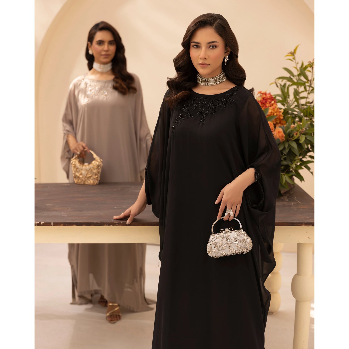 UMS-58 Jeem by Simrans Chiffon Kaftan Dress |Ready to Wear Modest Fashion Asian Clothes