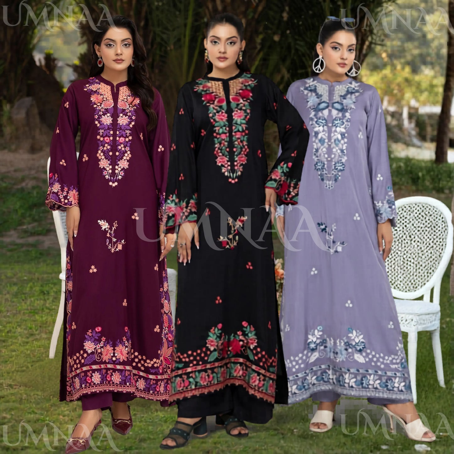 UTT-22 Embroidered Viscose Linen Kaftan Style 2 Piece Co Ord Set Collection by Traditional Thread