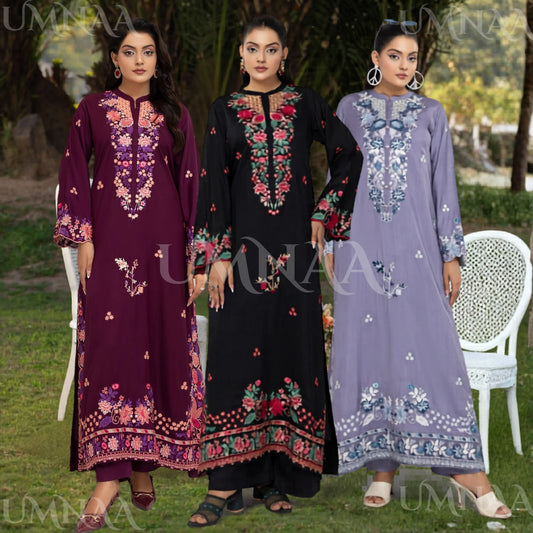 UTT-22 Embroidered Viscose Linen Kaftan Style 2 Piece Co Ord Set Collection by Traditional Thread