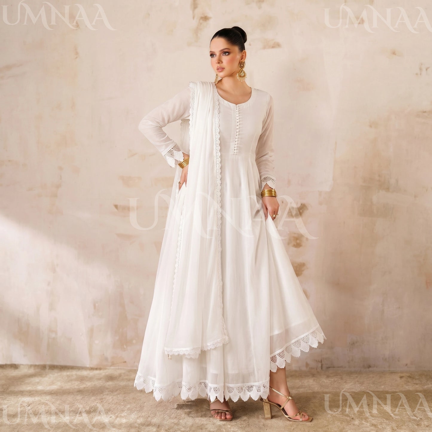 UA-204 Luxury Embroidered Chiffon Frock Collection 3 Pc | Ready to Wear | Umnaa