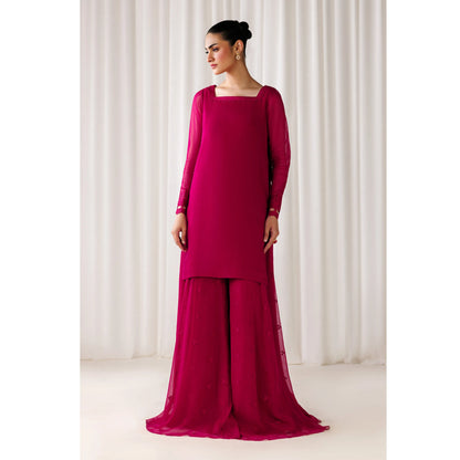 UA-230 Chiffon Sharara Full Sleeves Lined 3 Piece Suit | Chiffon Shirt with Embroidered Sharara & Dupatta | Formal Party Wear