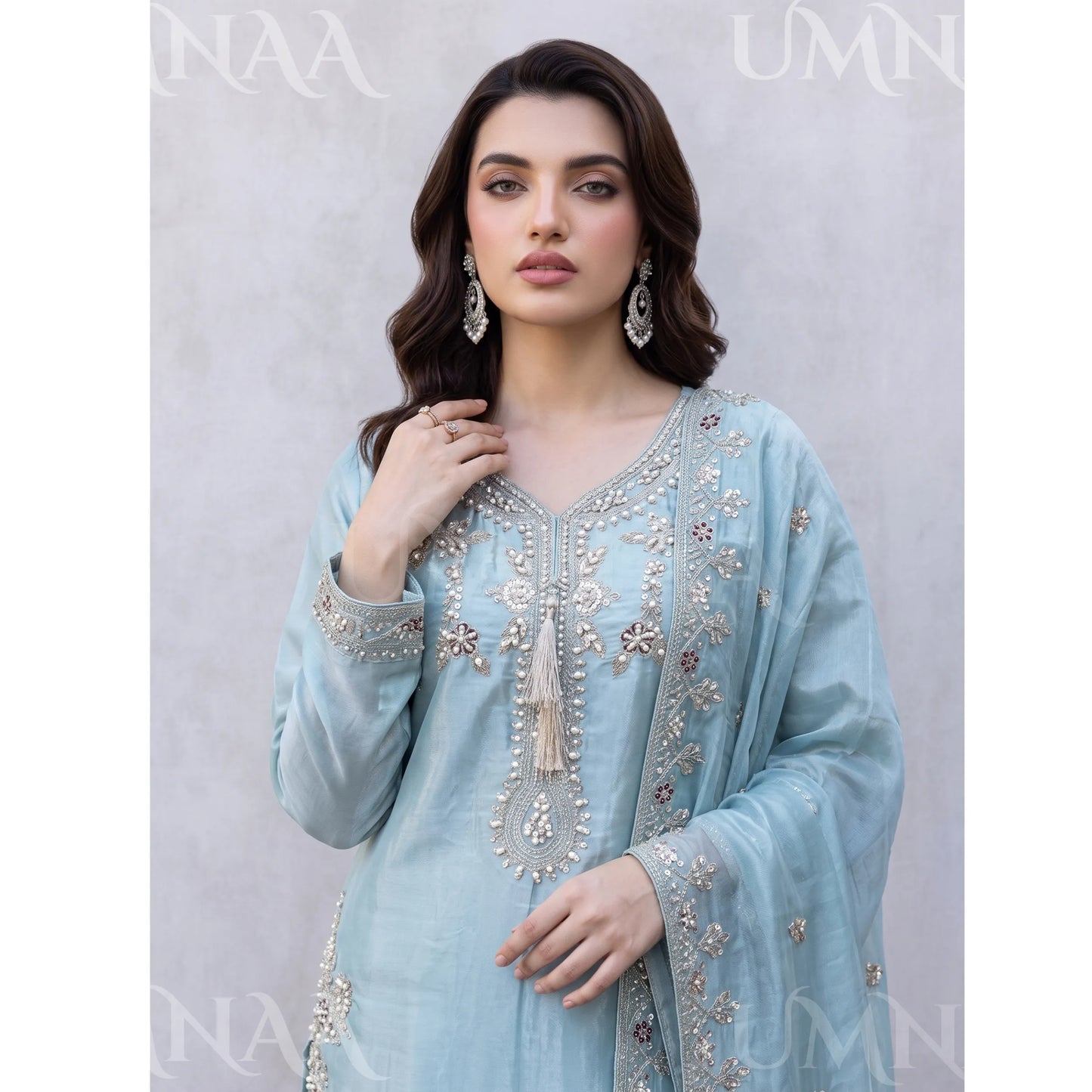 UA-289 Luxury Silk 3-Pc Suit | Embroidered Pakistani Formal Wear