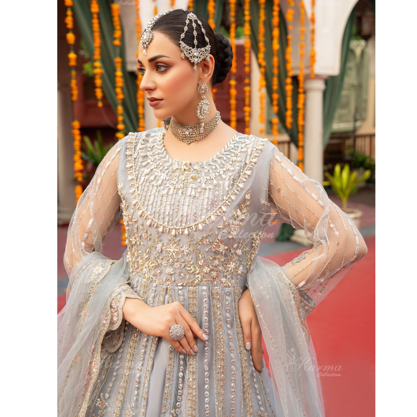 Luxury Embroidered soft Net long Maxi | Wedding Collection | karma Collection | UMKC01301
