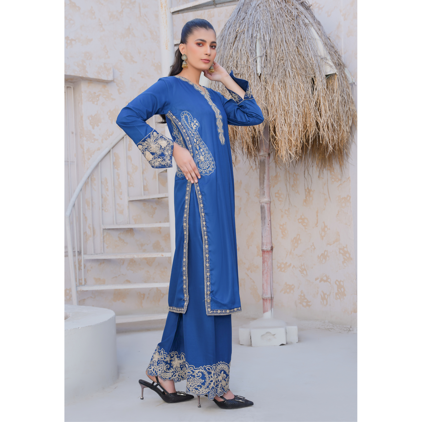 U-71 Embroidered Linen with Pockets 2 Pc Co Ord Set Dress | Ready to wear | UMNAA