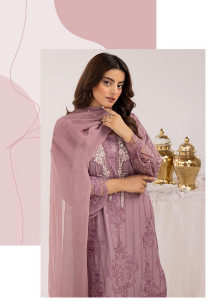 Mauve Embroidered Chikenkari Lawn 3 Pc Dress |SIMRANS