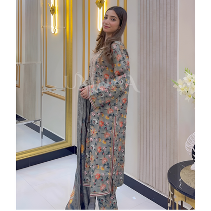 UA-36 Printed Embroidered Khaddar 3 Pc Dress | Ready to wear | UMNAA