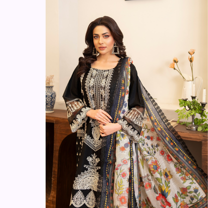 UKC-17 (Black) Embroidered Cambric Cotton Ready to Wear 3 Pc - Karma Collection