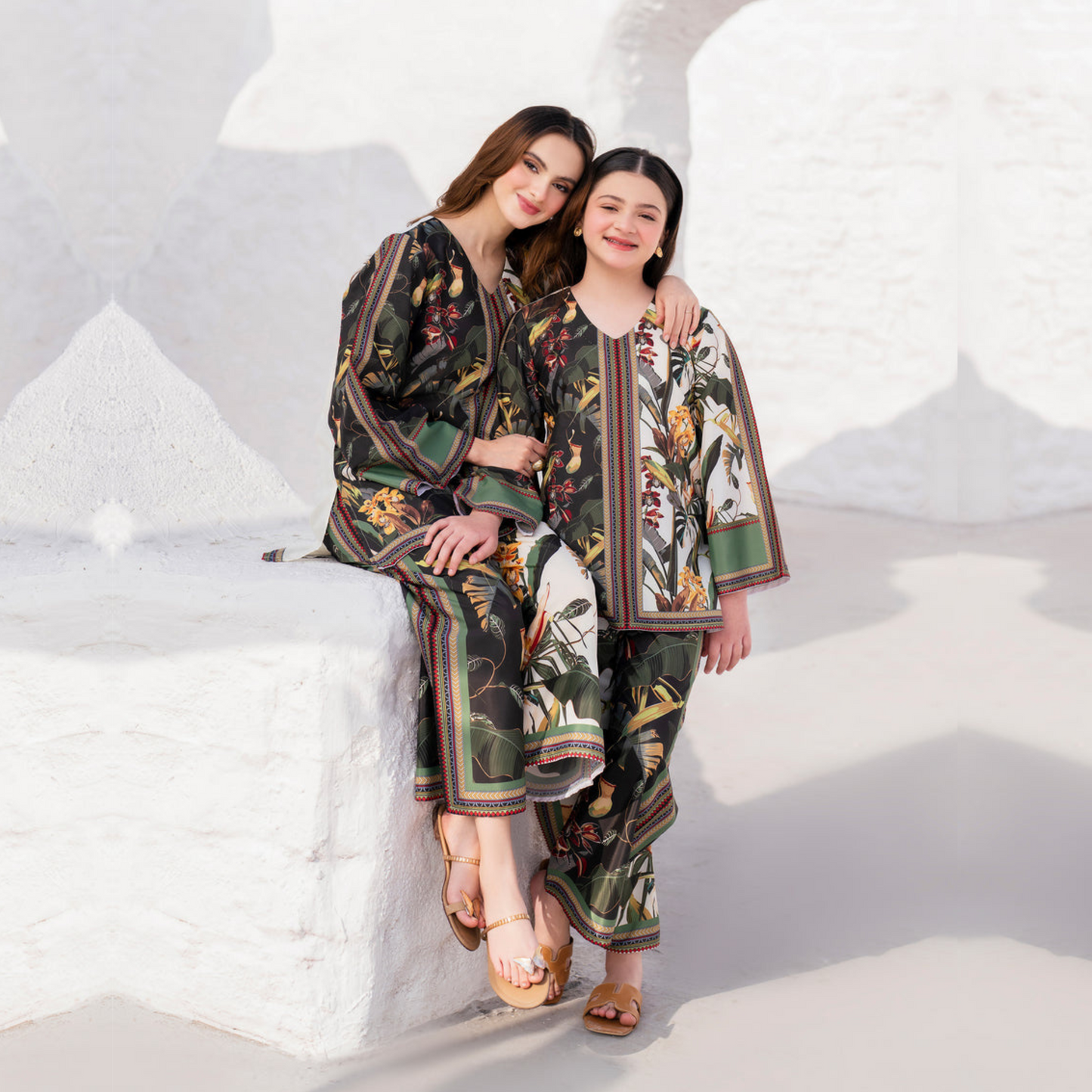 2 Pc Mother & Daughter Pakistani Printed Co-ord Set Collection by Garnet
