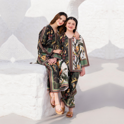 2 Pc Mother & Daughter Pakistani Printed Co-ord Set Collection by Garnet