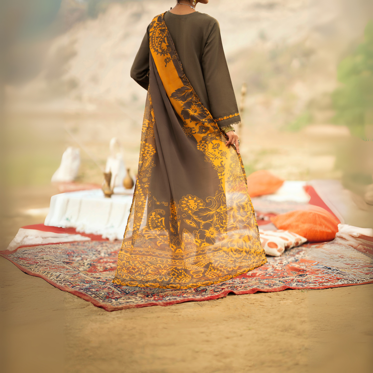 (Olive Green) 3 Pc Embroidered Cotton Ready to Wear Collection by Casuallite | UCA-14