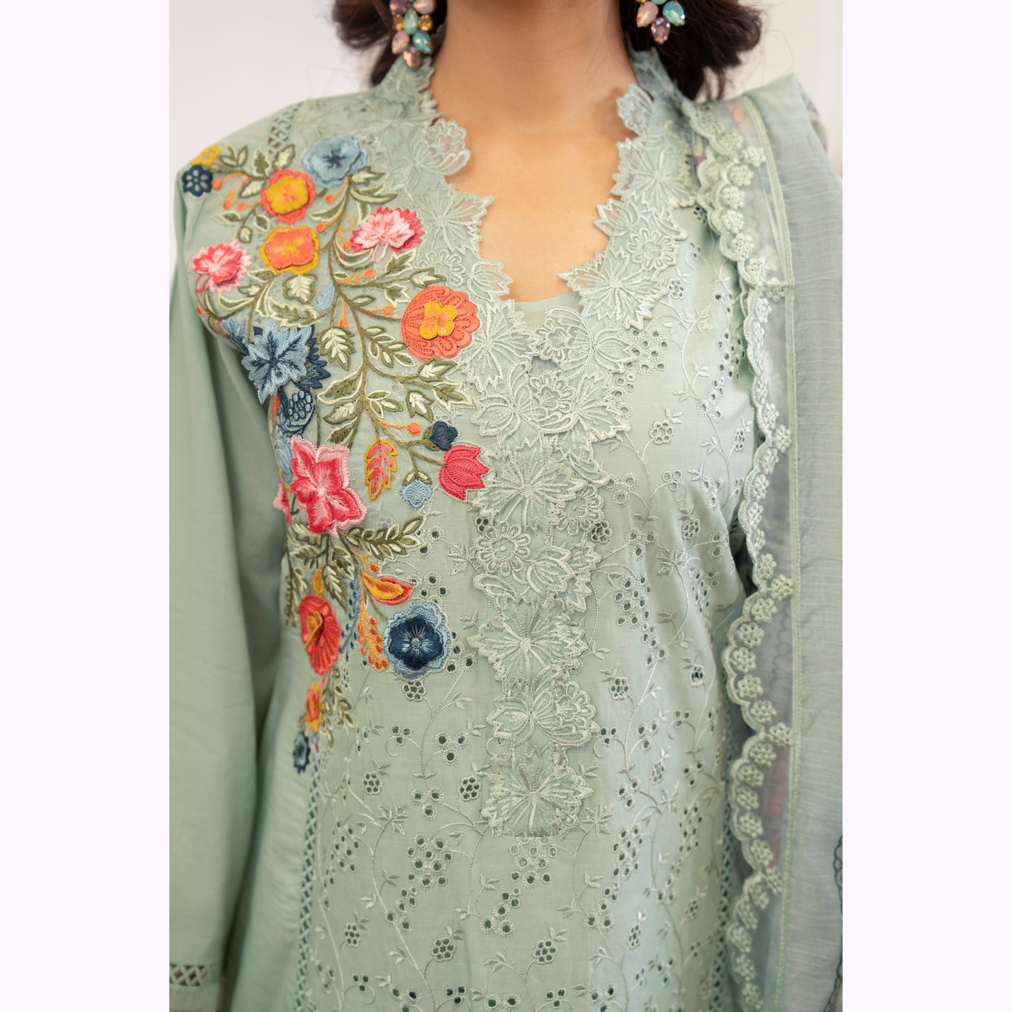 UKC-27 Embroidered Cambric Cotton Ready to Wear 3 Pc - Karma Collection