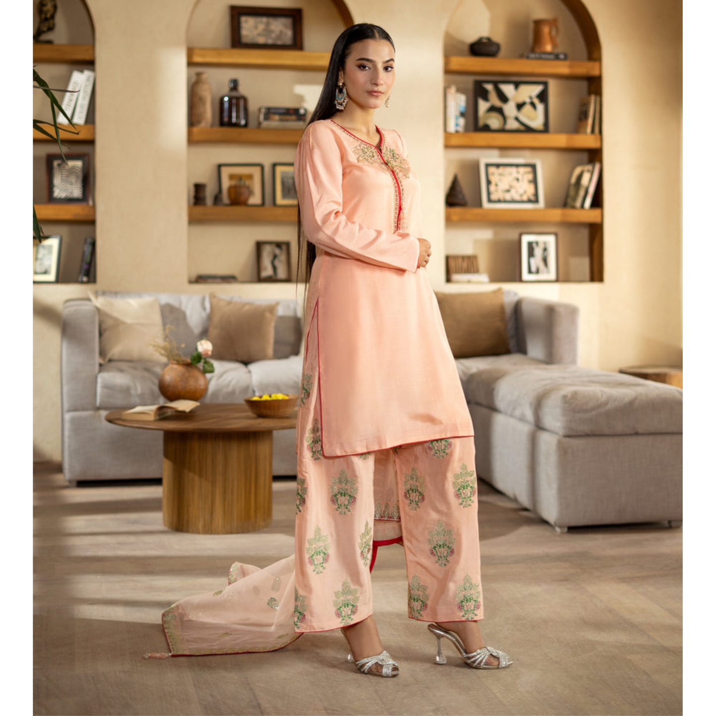 3 Pc Embroidered Raw Silk Farshi Shalwar kameez Pakistani Dress | Ready to wear | Raniya.h URA-14