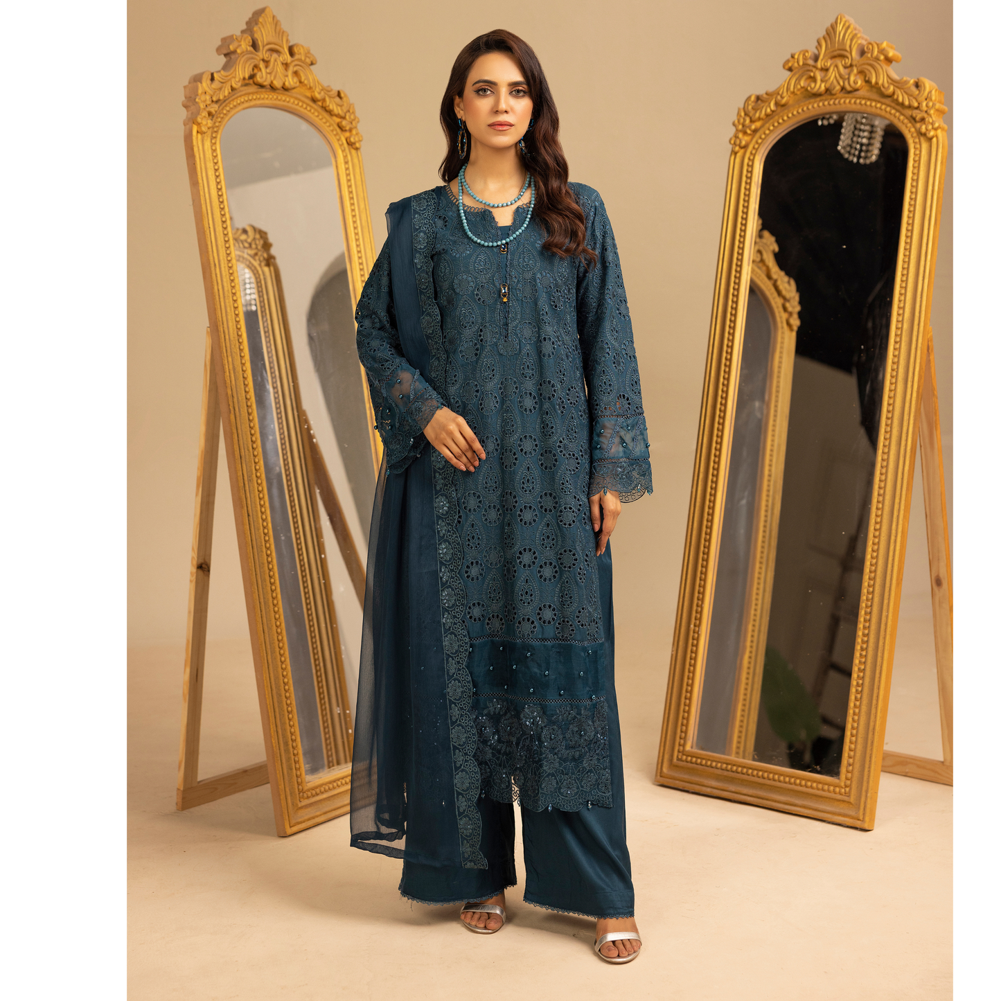 UMS-18 Embroidered Linen Chikenkari 3 Pc Pakistani Dress | Ready to wear | Simrans