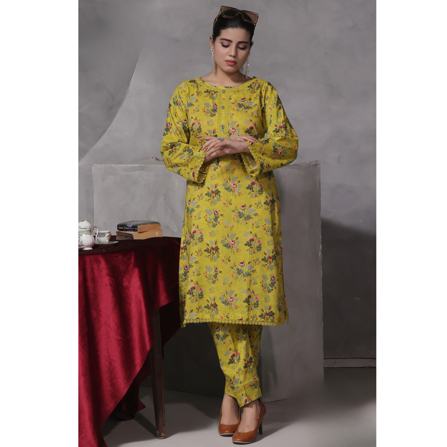 2 Pc Ready to wear Printed Lawn Co-Ords Dress - Saphron
